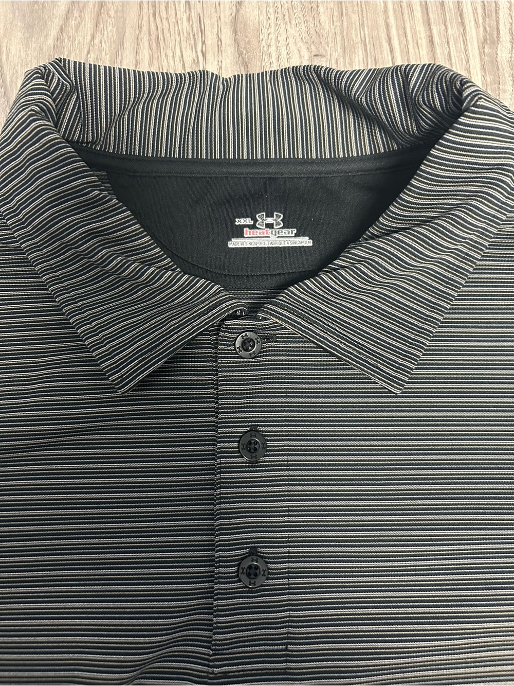 Under Armour Men’s Black and Gray Striped Polo